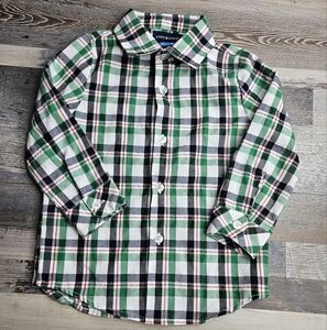 Andy & Evan Boys Button Down Plaid Shirt 24 Months Green Blue White